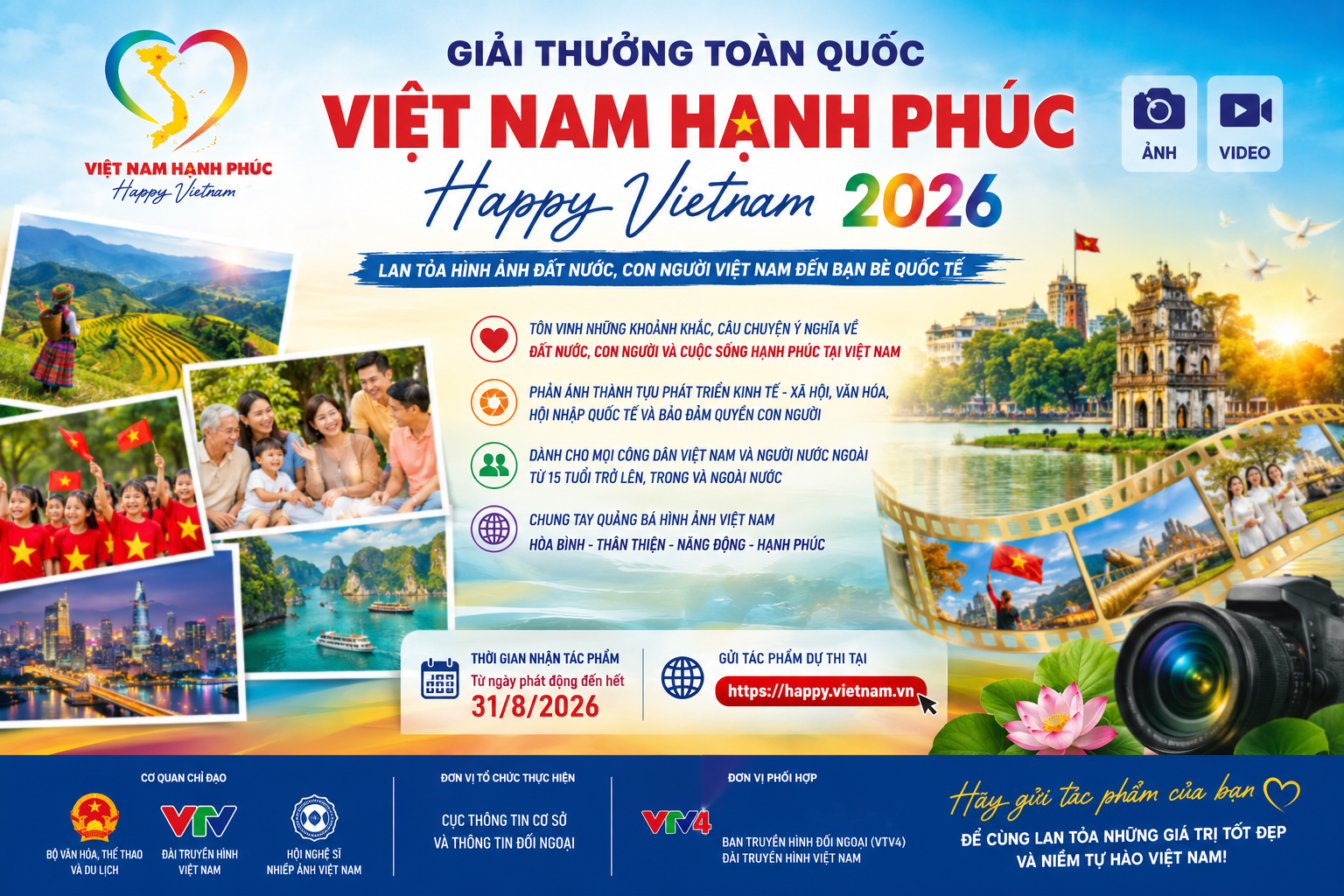 Cuộc thi ảnh, video “Việt Nam Hạnh phúc – Happy Vietnam 2026”; hạn cuối nhận ảnh 31/8/2026